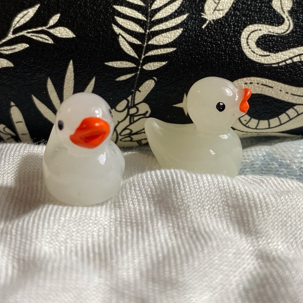Cute Glow in the Dark, White & Orange Duck Figurines